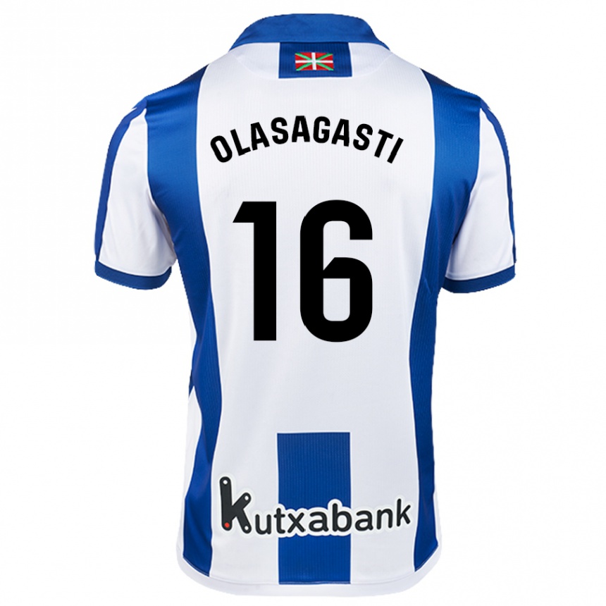 Vaikiškas Jon Ander Olasagasti #16 Balta Mėlyna Namų Marškinėliai 2024/25 T-Shirt