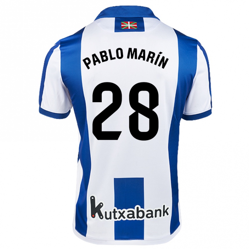 Vaikiškas Pablo Marín #28 Balta Mėlyna Namų Marškinėliai 2024/25 T-Shirt