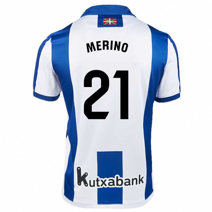 Vaikiškas Jon Merino #21 Balta Mėlyna Namų Marškinėliai 2024/25 T-Shirt