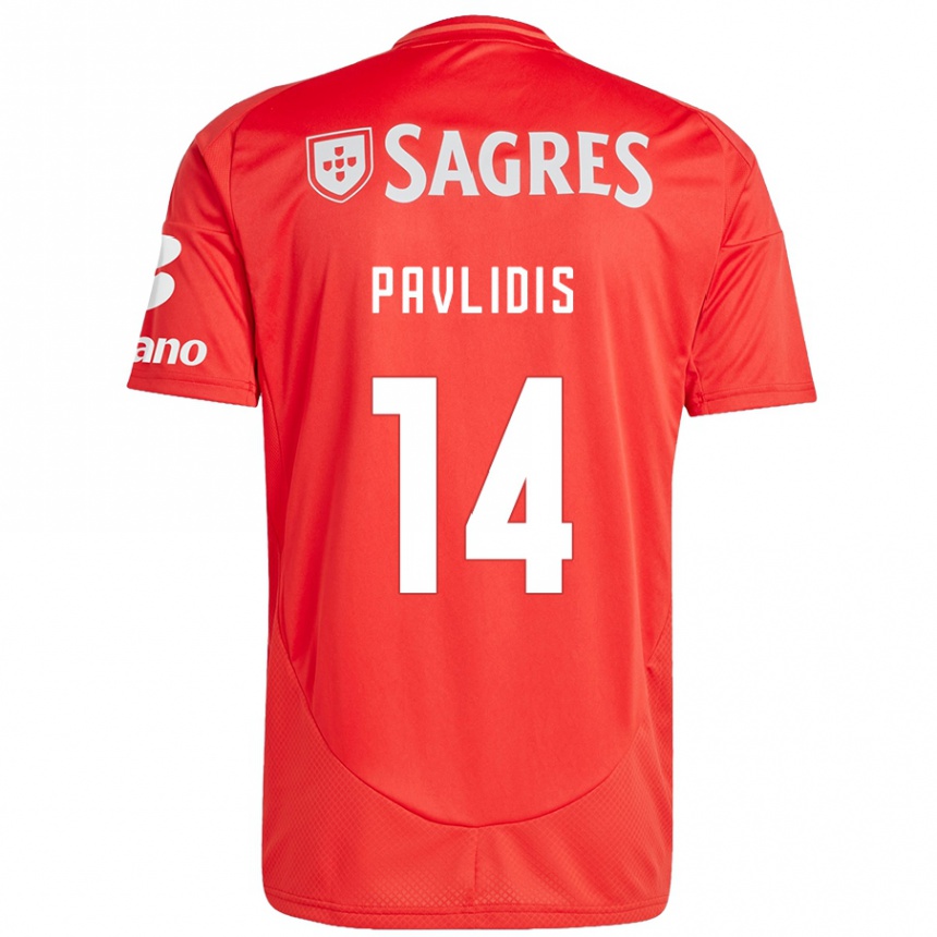 Vaikiškas Vangelis Pavlidis #14 Raudona Balta Namų Marškinėliai 2024/25 T-Shirt