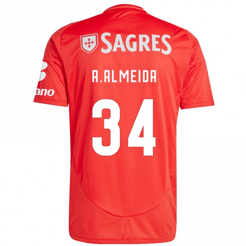 Vaikiškas Andre Almeida #34 Raudona Balta Namų Marškinėliai 2024/25 T-Shirt