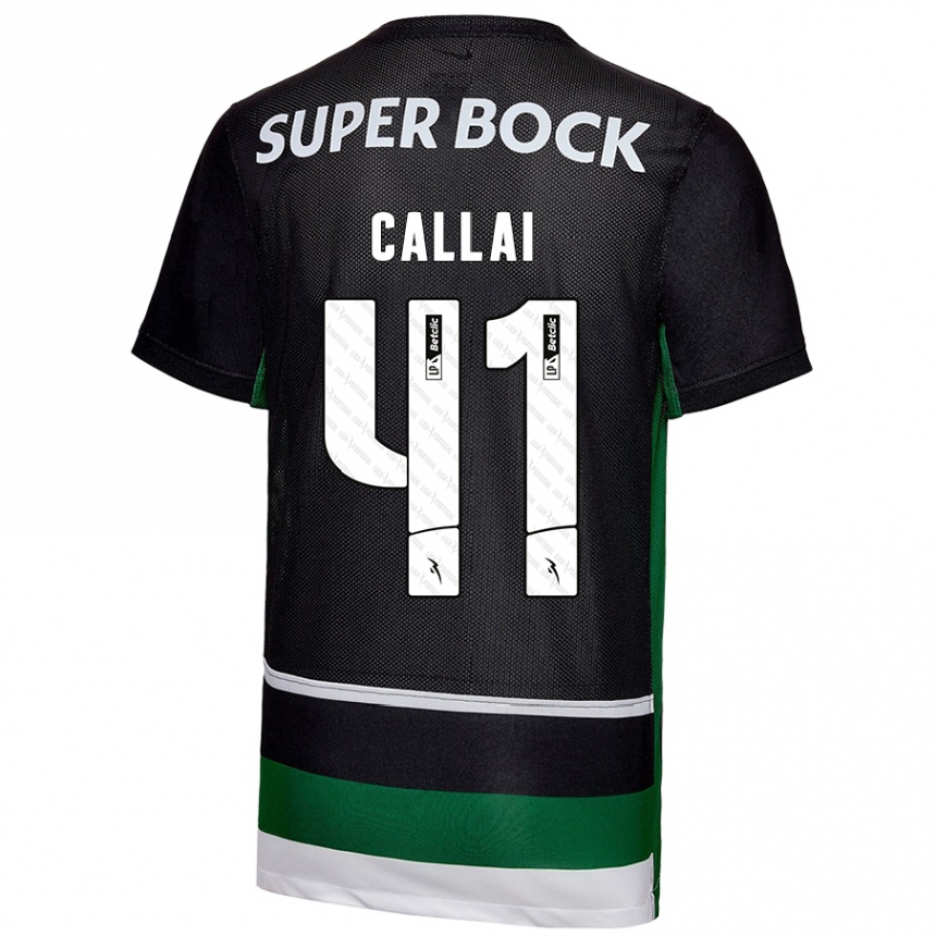 Vaikiškas Diego Callai #41 Juoda Balta Žalia Namų Marškinėliai 2024/25 T-Shirt