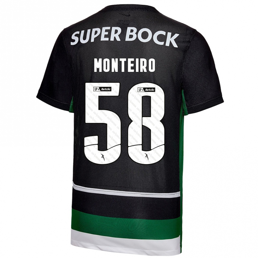 Vaikiškas David Monteiro #58 Juoda Balta Žalia Namų Marškinėliai 2024/25 T-Shirt