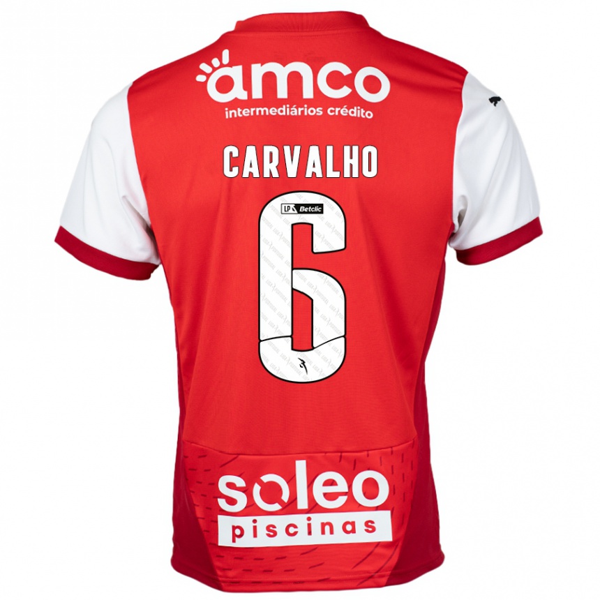 Vaikiškas Vitor Carvalho #6 Raudona Balta Namų Marškinėliai 2024/25 T-Shirt