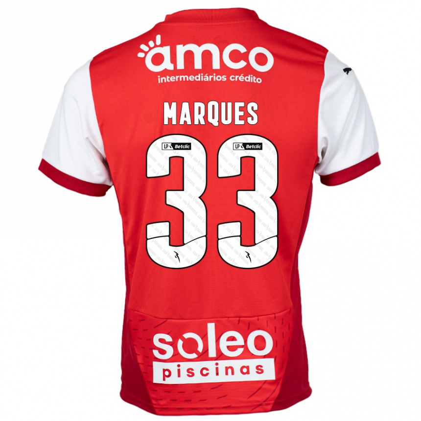 Vaikiškas João Marques #33 Raudona Balta Namų Marškinėliai 2024/25 T-Shirt