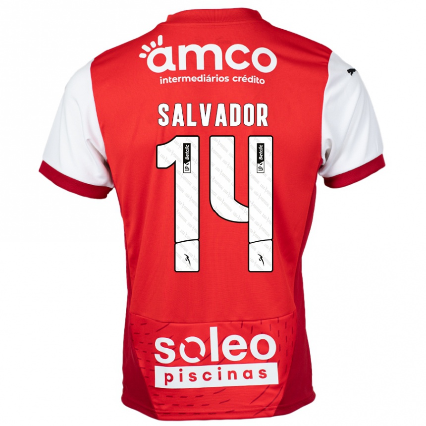 Vaikiškas João Salvador #14 Raudona Balta Namų Marškinėliai 2024/25 T-Shirt