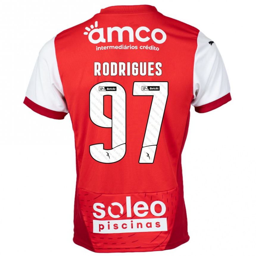 Vaikiškas Dinis Rodrigues #97 Raudona Balta Namų Marškinėliai 2024/25 T-Shirt