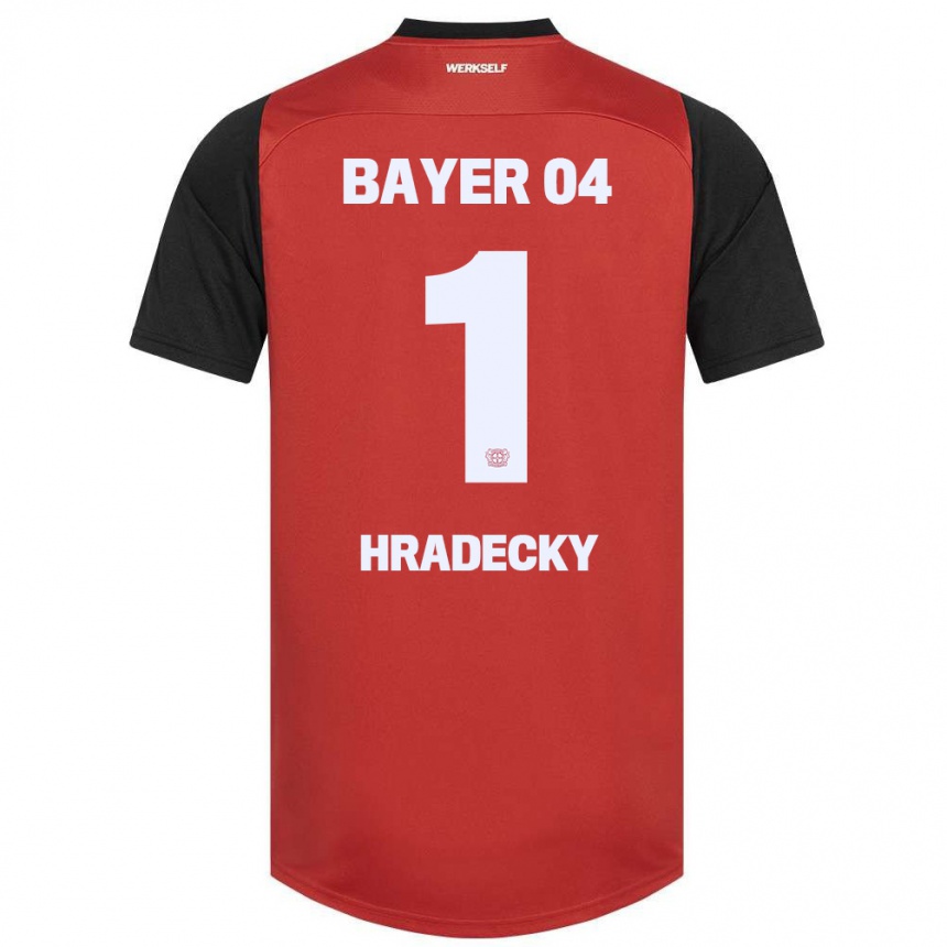 Vaikiškas Lukas Hradecky #1 Raudona Juoda Namų Marškinėliai 2024/25 T-Shirt