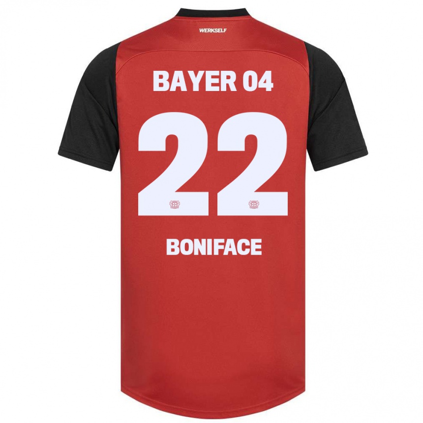 Vaikiškas Victor Boniface #22 Raudona Juoda Namų Marškinėliai 2024/25 T-Shirt