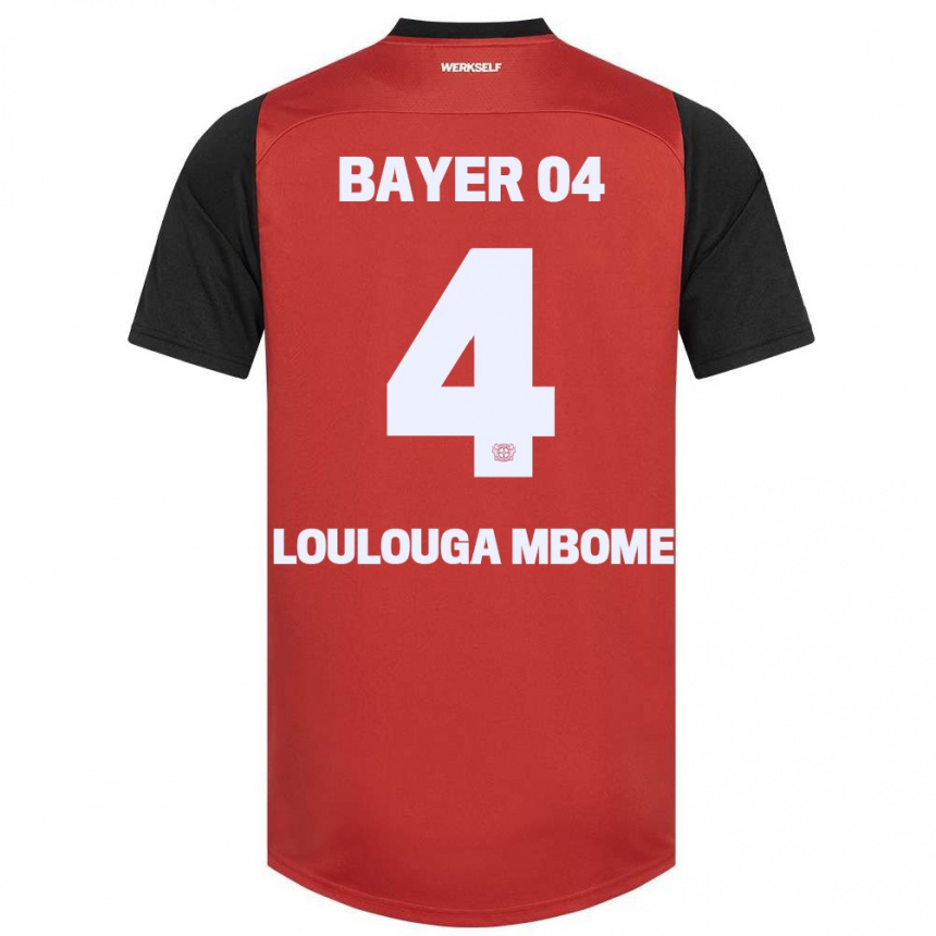 Vaikiškas Adrien Loulouga Mbome #4 Raudona Juoda Namų Marškinėliai 2024/25 T-Shirt