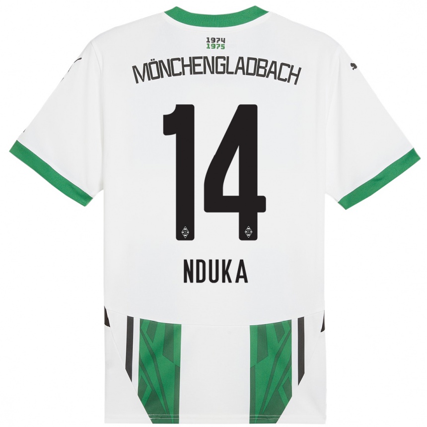 Vaikiškas Michael Nduka #14 Balta Žalia Namų Marškinėliai 2024/25 T-Shirt