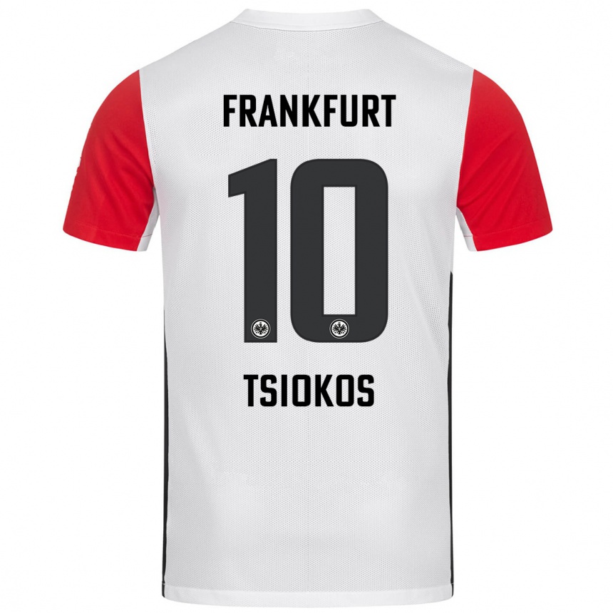 Vaikiškas Leonidas Ilias Tsiokos #10 Balta Raudona Namų Marškinėliai 2024/25 T-Shirt