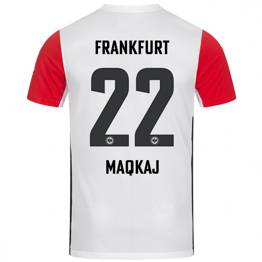 Vaikiškas Dritan Maqkaj #22 Balta Raudona Namų Marškinėliai 2024/25 T-Shirt