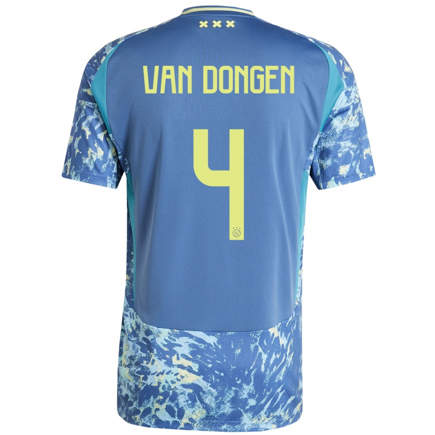 Vaikiškas Bram Van Dongen #4 Pilka Mėlyna Geltona Išvykos Marškinėliai 2024/25 T-Shirt