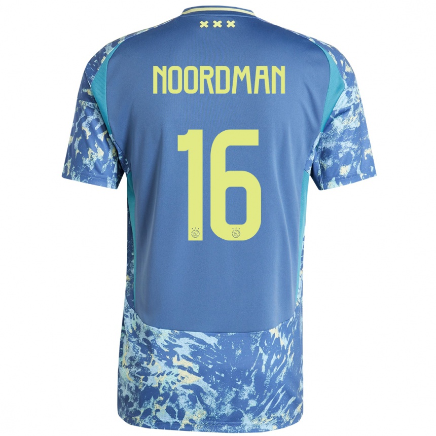 Vaikiškas Danique Noordman #16 Pilka Mėlyna Geltona Išvykos Marškinėliai 2024/25 T-Shirt