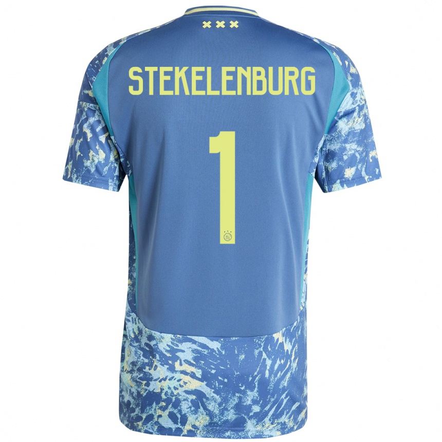 Vaikiškas Maarten Stekelenburg #1 Pilka Mėlyna Geltona Išvykos Marškinėliai 2024/25 T-Shirt