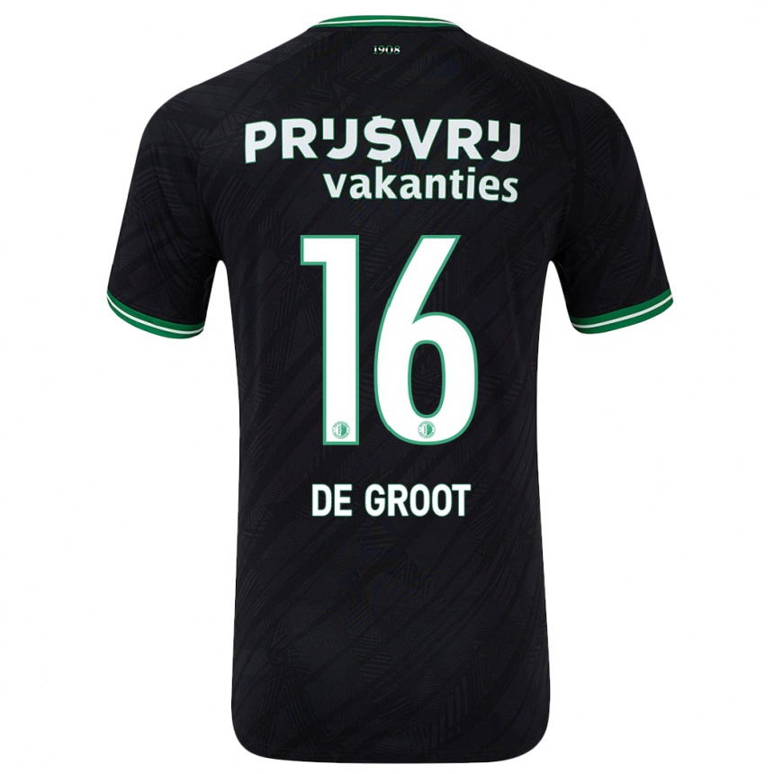 Vaikiškas Jasmijn De Groot #16 Juoda Žalia Išvykos Marškinėliai 2024/25 T-Shirt