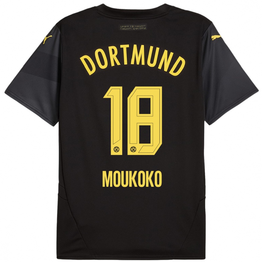 Vaikiškas Youssoufa Moukoko #18 Juoda Geltona Išvykos Marškinėliai 2024/25 T-Shirt