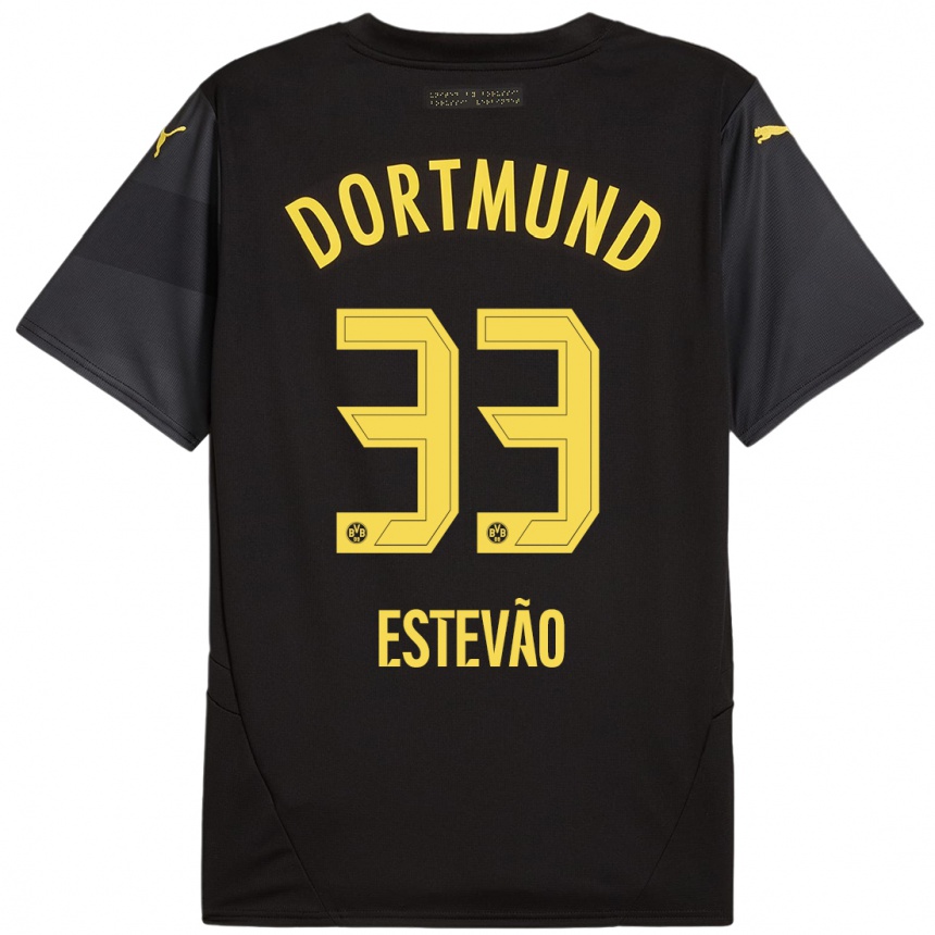 Vaikiškas Tiago Estevão #33 Juoda Geltona Išvykos Marškinėliai 2024/25 T-Shirt