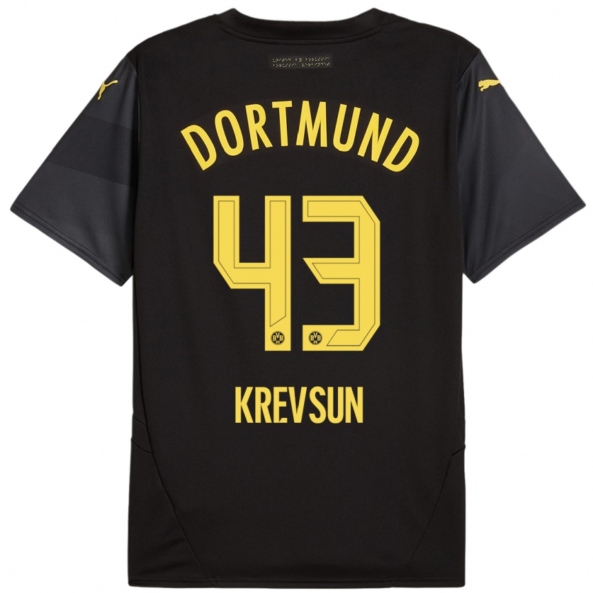 Vaikiškas Danylo Krevsun #43 Juoda Geltona Išvykos Marškinėliai 2024/25 T-Shirt