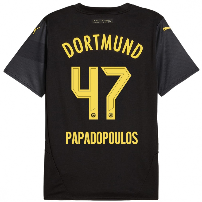 Vaikiškas Antonios Papadopoulos #47 Juoda Geltona Išvykos Marškinėliai 2024/25 T-Shirt