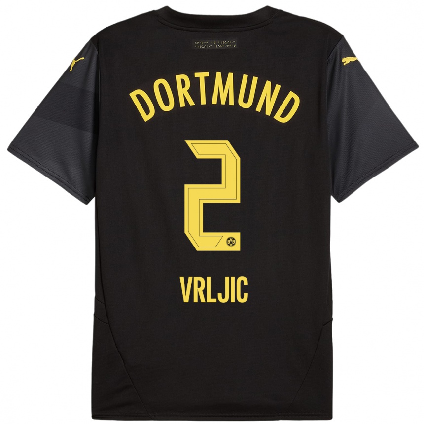 Vaikiškas Daniel Vrljic #2 Juoda Geltona Išvykos Marškinėliai 2024/25 T-Shirt