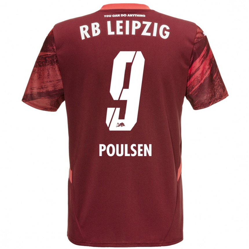 Vaikiškas Yussuf Poulsen #9 Burgundija Išvykos Marškinėliai 2024/25 T-Shirt