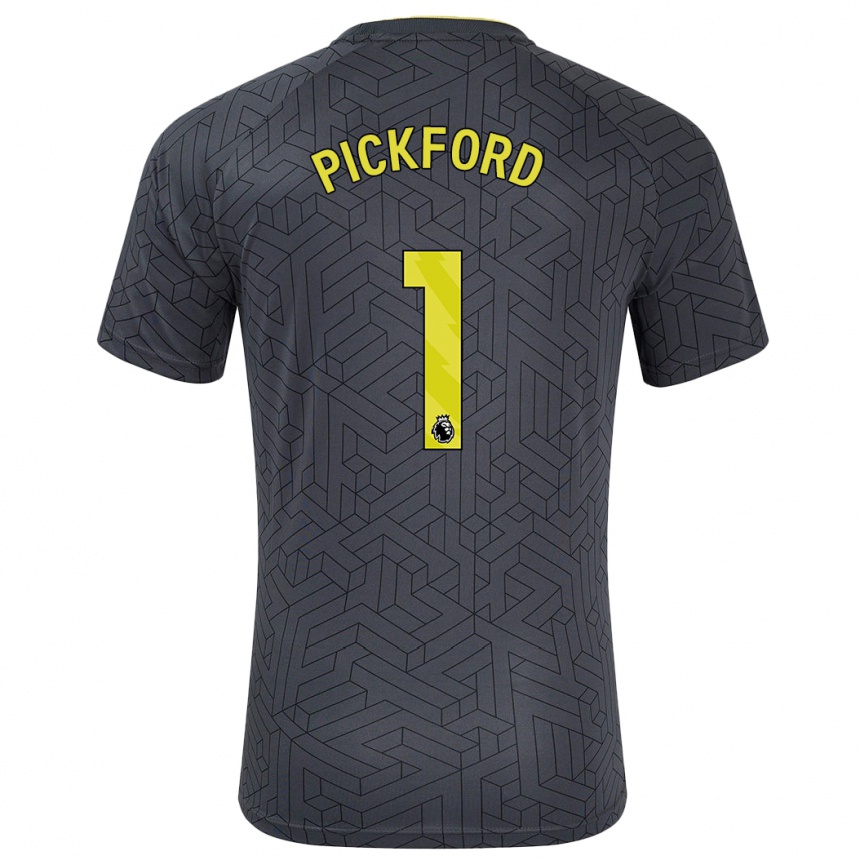 Vaikiškas Pickford #1 Juoda Geltona Išvykos Marškinėliai 2024/25 T-Shirt