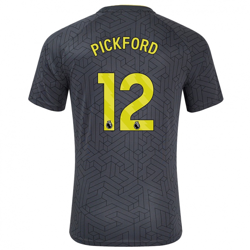 Vaikiškas Jordan Pickford #12 Juoda Geltona Išvykos Marškinėliai 2024/25 T-Shirt