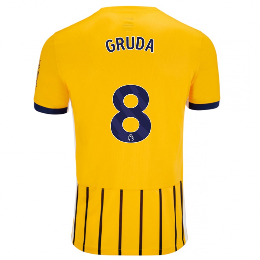 Vaikiškas Brajan Gruda #8 Aukso Mėlynos Spalvos Juostelės Išvykos Marškinėliai 2024/25 T-Shirt