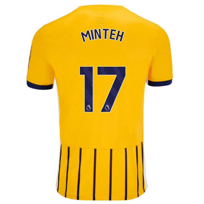 Vaikiškas Yankuba Minteh #17 Aukso Mėlynos Spalvos Juostelės Išvykos Marškinėliai 2024/25 T-Shirt