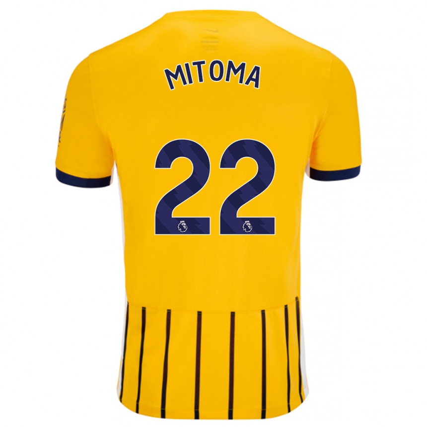 Vaikiškas Kaoru Mitoma #22 Aukso Mėlynos Spalvos Juostelės Išvykos Marškinėliai 2024/25 T-Shirt