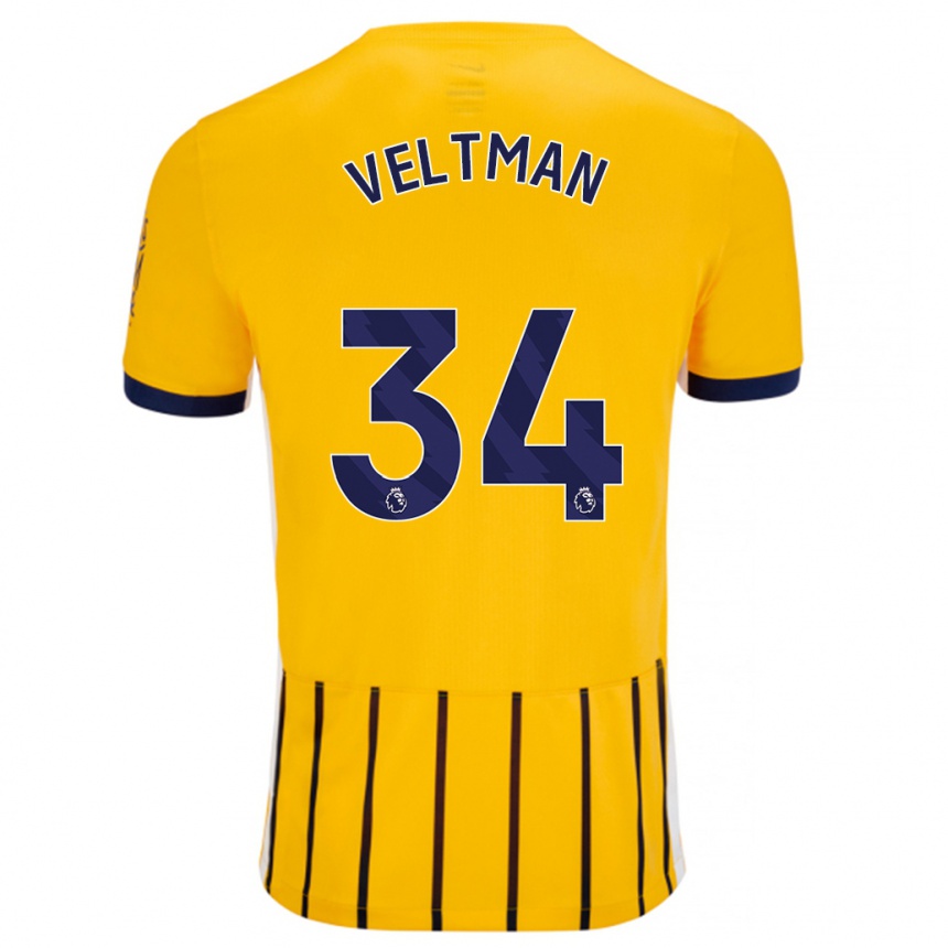 Vaikiškas Joël Veltman #34 Aukso Mėlynos Spalvos Juostelės Išvykos Marškinėliai 2024/25 T-Shirt