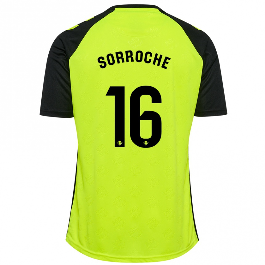 Vaikiškas Ginés Sorroche #16 Fluorescencinė Geltona Juoda Išvykos Marškinėliai 2024/25 T-Shirt