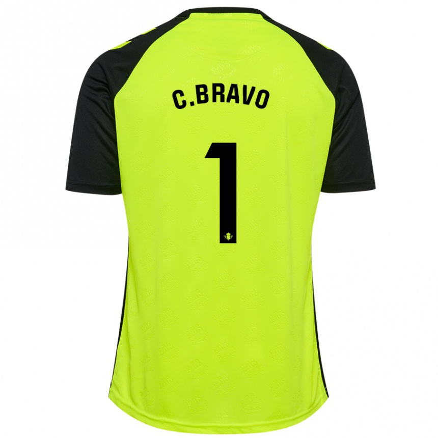 Vaikiškas Claudio Bravo #1 Fluorescencinė Geltona Juoda Išvykos Marškinėliai 2024/25 T-Shirt