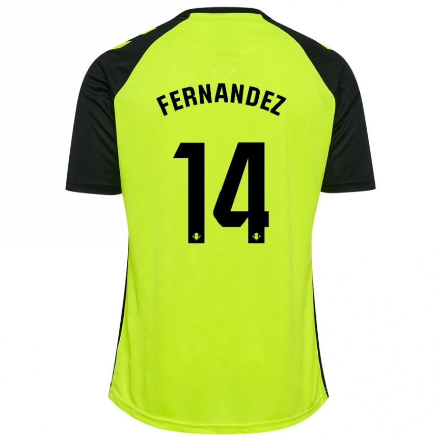 Vaikiškas Quique Fernández #14 Fluorescencinė Geltona Juoda Išvykos Marškinėliai 2024/25 T-Shirt