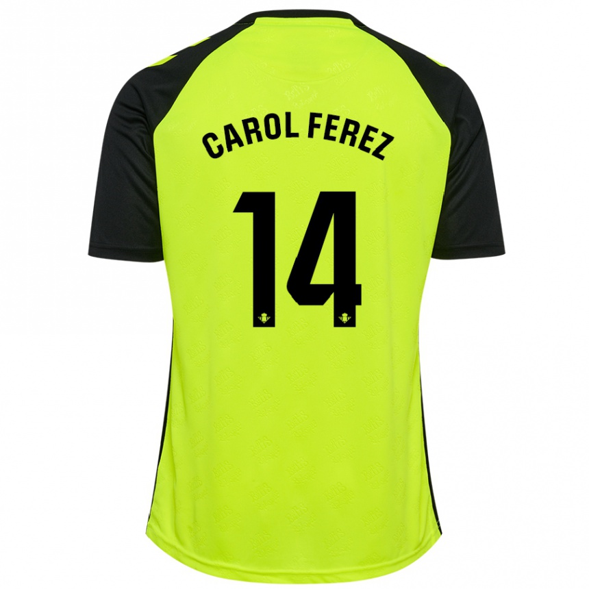 Vaikiškas Carolina Férez Méndez #14 Fluorescencinė Geltona Juoda Išvykos Marškinėliai 2024/25 T-Shirt