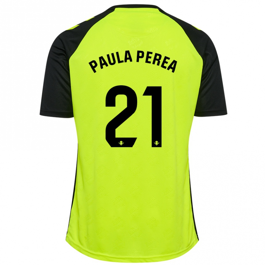 Vaikiškas Paula Perea Ramírez #21 Fluorescencinė Geltona Juoda Išvykos Marškinėliai 2024/25 T-Shirt