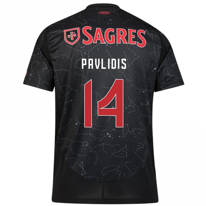 Vaikiškas Vangelis Pavlidis #14 Juoda Raudona Išvykos Marškinėliai 2024/25 T-Shirt