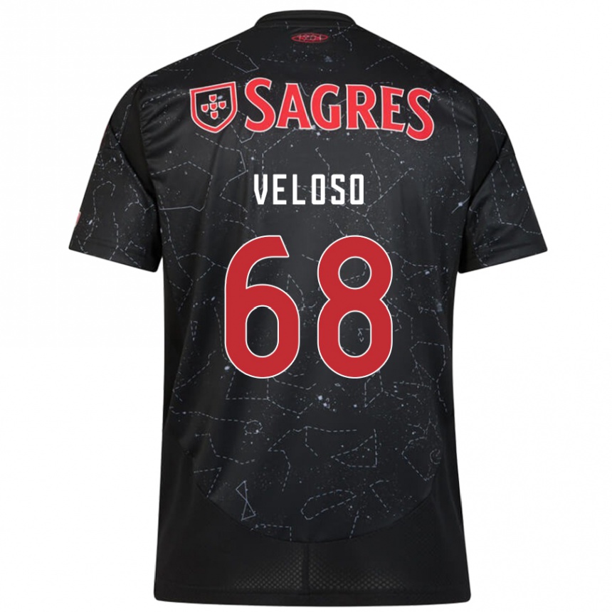 Vaikiškas João Veloso #68 Juoda Raudona Išvykos Marškinėliai 2024/25 T-Shirt