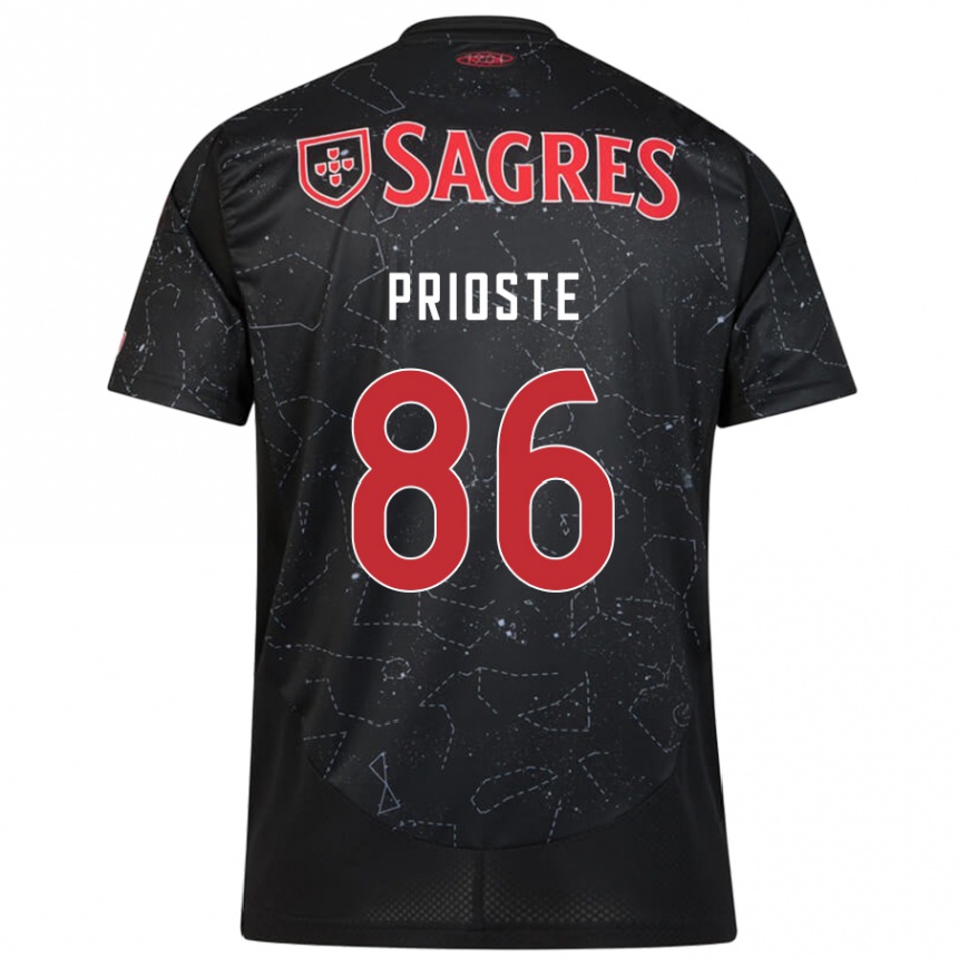 Vaikiškas Diogo Prioste #86 Juoda Raudona Išvykos Marškinėliai 2024/25 T-Shirt