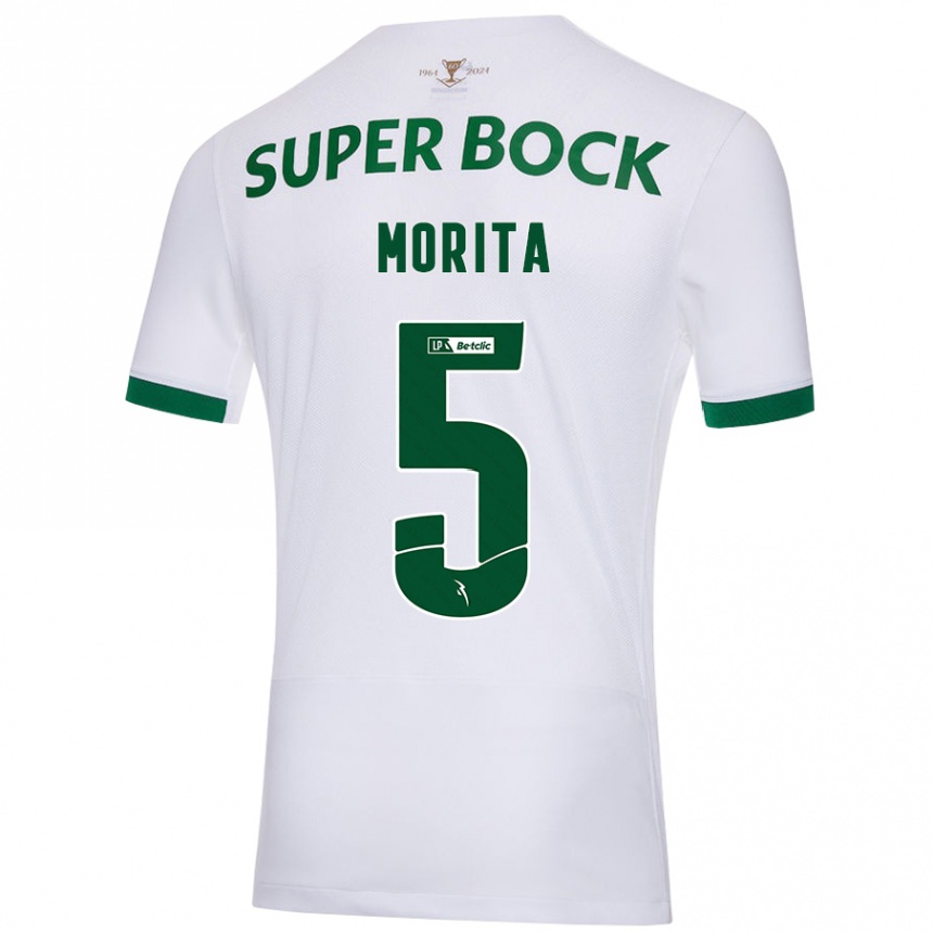 Vaikiškas Hidemasa Morita #5 Balta Žalia Išvykos Marškinėliai 2024/25 T-Shirt