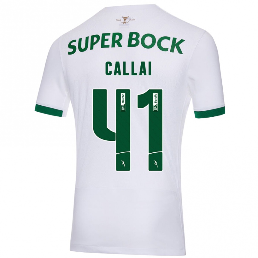 Vaikiškas Diego Callai #41 Balta Žalia Išvykos Marškinėliai 2024/25 T-Shirt