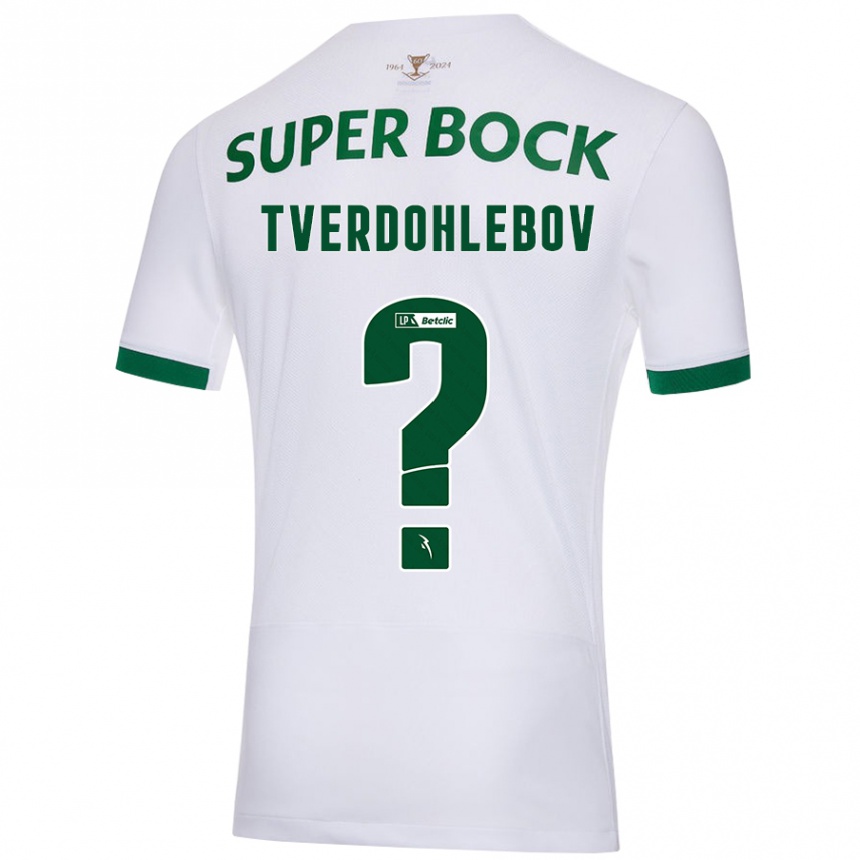 Vaikiškas Alex Tverdohlebov #0 Balta Žalia Išvykos Marškinėliai 2024/25 T-Shirt