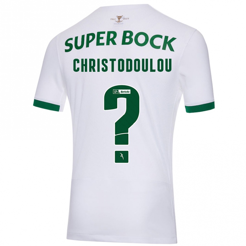 Vaikiškas Argyris Christodoulou #0 Balta Žalia Išvykos Marškinėliai 2024/25 T-Shirt