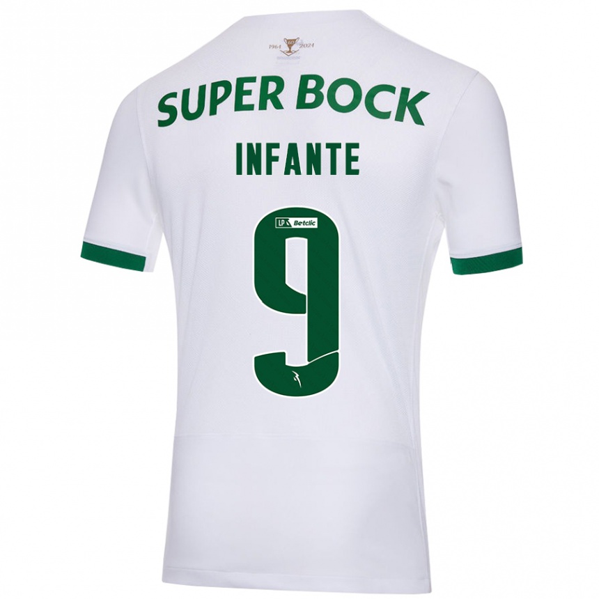 Vaikiškas João Infante #9 Balta Žalia Išvykos Marškinėliai 2024/25 T-Shirt