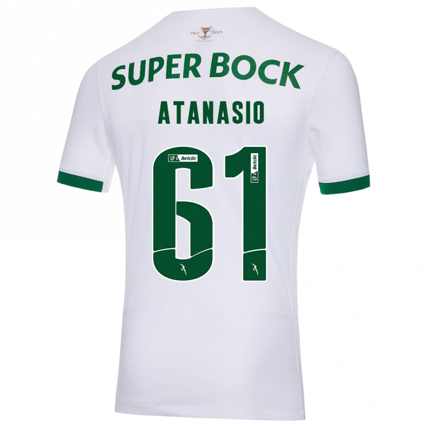 Vaikiškas Atanásio #61 Balta Žalia Išvykos Marškinėliai 2024/25 T-Shirt