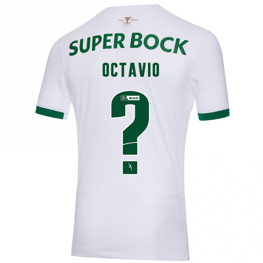 Vaikiškas Tiago Octávio #0 Balta Žalia Išvykos Marškinėliai 2024/25 T-Shirt