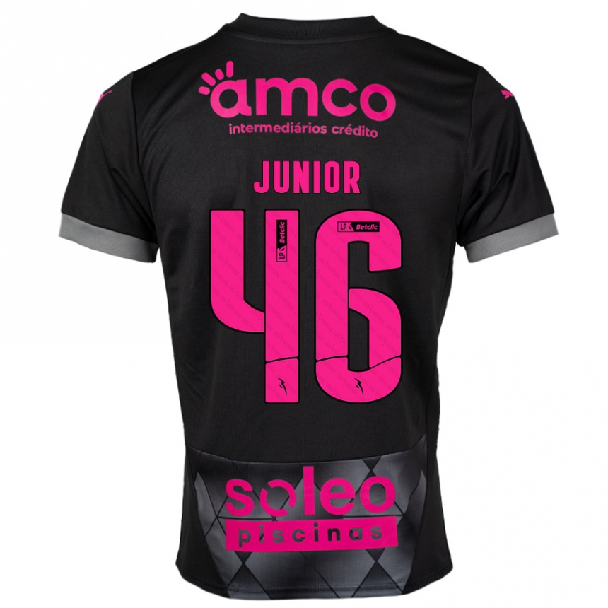 Vaikiškas Mário Junior #46 Juoda Rožinė Išvykos Marškinėliai 2024/25 T-Shirt