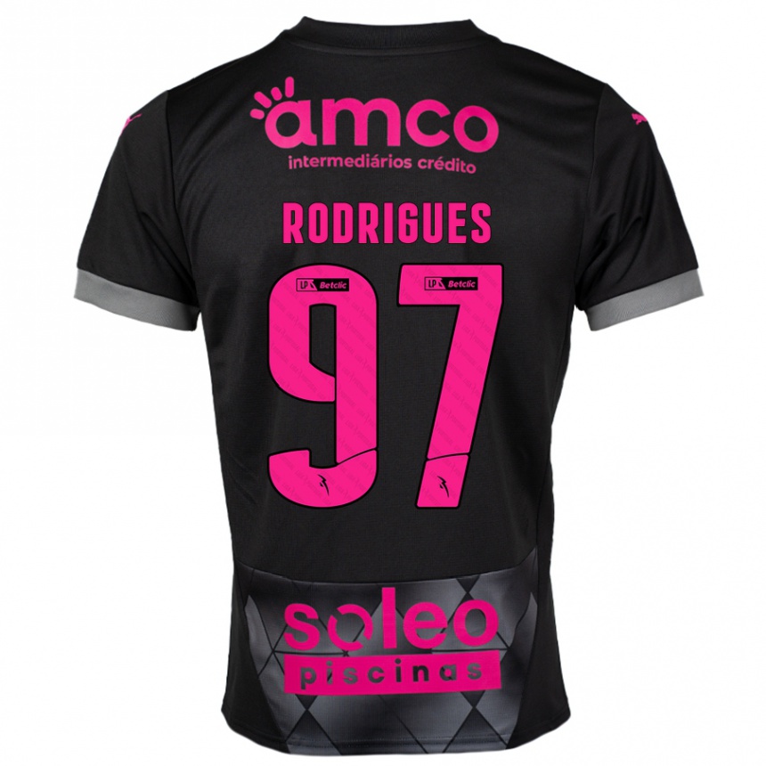 Vaikiškas Dinis Rodrigues #97 Juoda Rožinė Išvykos Marškinėliai 2024/25 T-Shirt